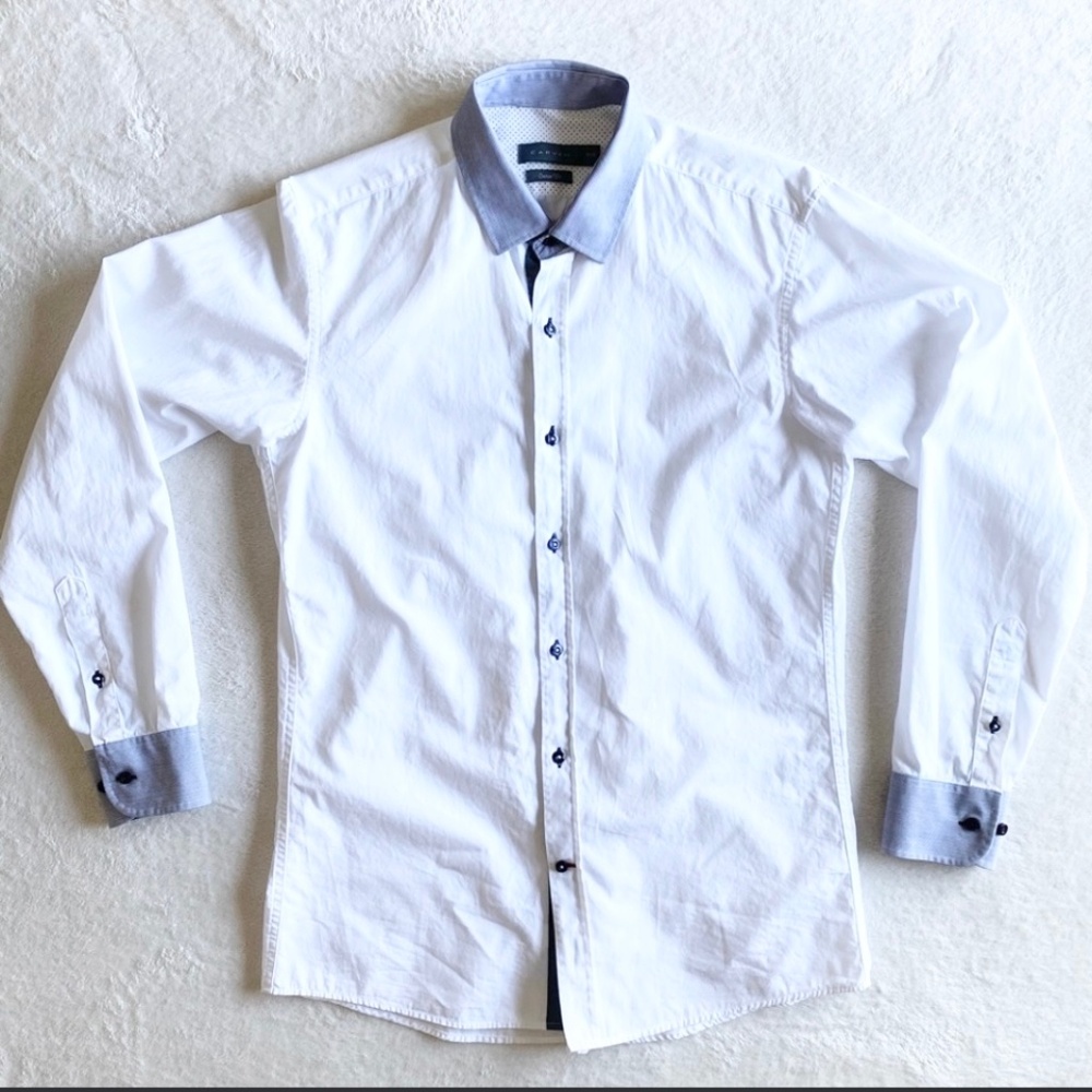 Carven Mens Button-Up Cotton Shirts Mens‎ M White/Blue Striped cuffs